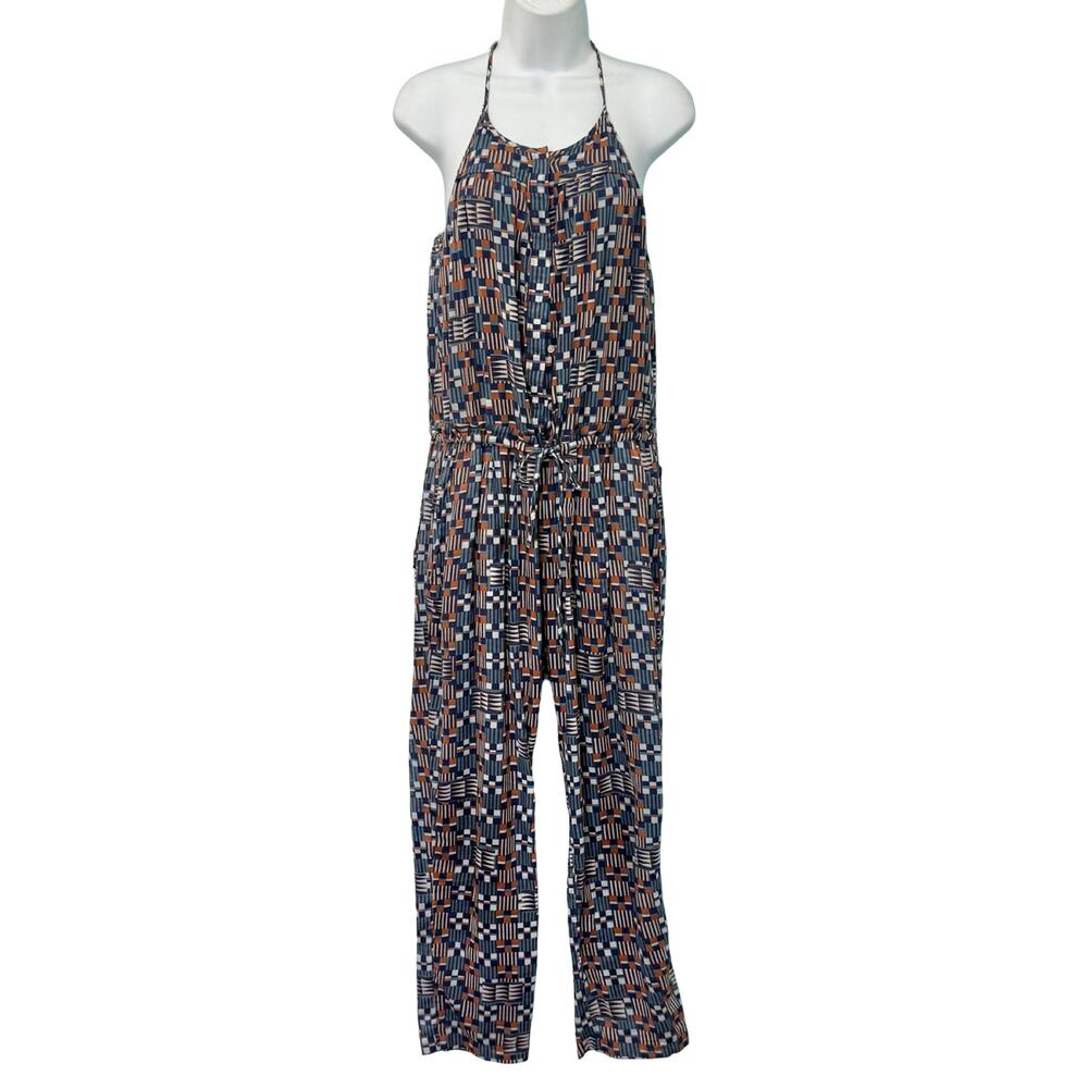 Isabel Marant Etoile Blue Orange White Geometric Tank Button Jumpsuit sz 36 / 6